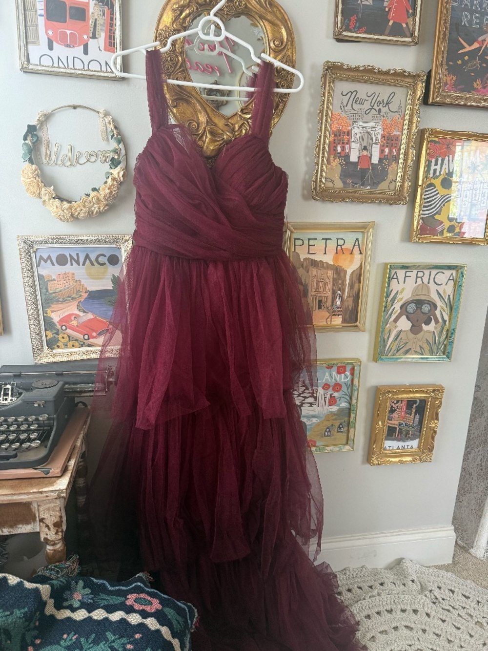 Fashion Nova Maroon Tulle Tiered Formal Dress XL  Formal Gown